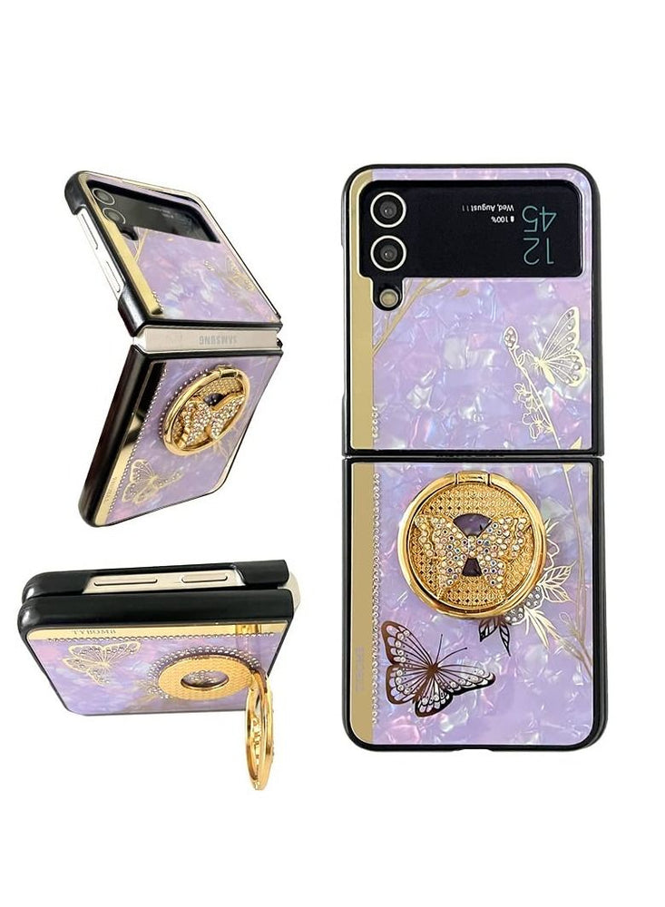 Case for Samsung Z Flip 4, Cute Bling Butterfly Marble Elegant Rhinestone Diamond, Protective Cases Cover for Girls for Samsung Galaxy Z Flip4