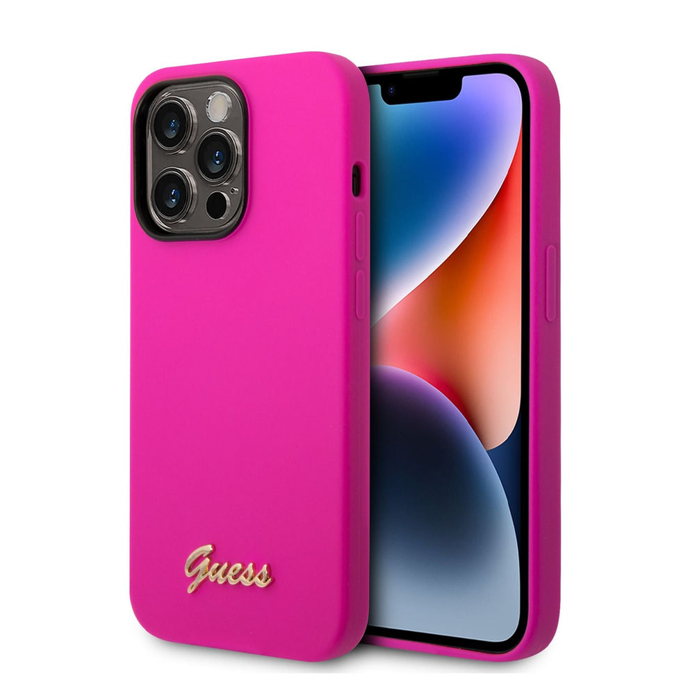 iPhone 14 Pro Silicone Case, Camera Script Logo, Extra Protective, Ultra Damage Proof, Scratch Proof, Dust Proof, Slim and Classic Cover Compatible With iPhone 14 Pro 6.1 Inches - Fuschia