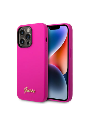 iPhone 14 Pro Silicone Case, Camera Script Logo, Extra Protective, Ultra Damage Proof, Scratch Proof, Dust Proof, Slim and Classic Cover Compatible With iPhone 14 Pro 6.1 Inches - Fuschia