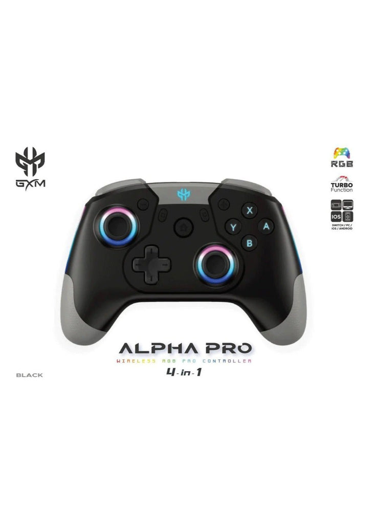 GXM Alpha E-Sport 4in1 Wireless Pro Controller, Black For Nintendo Switch/Android/IOS/PC with RGB Light Bluetooth/Wireless/USB.