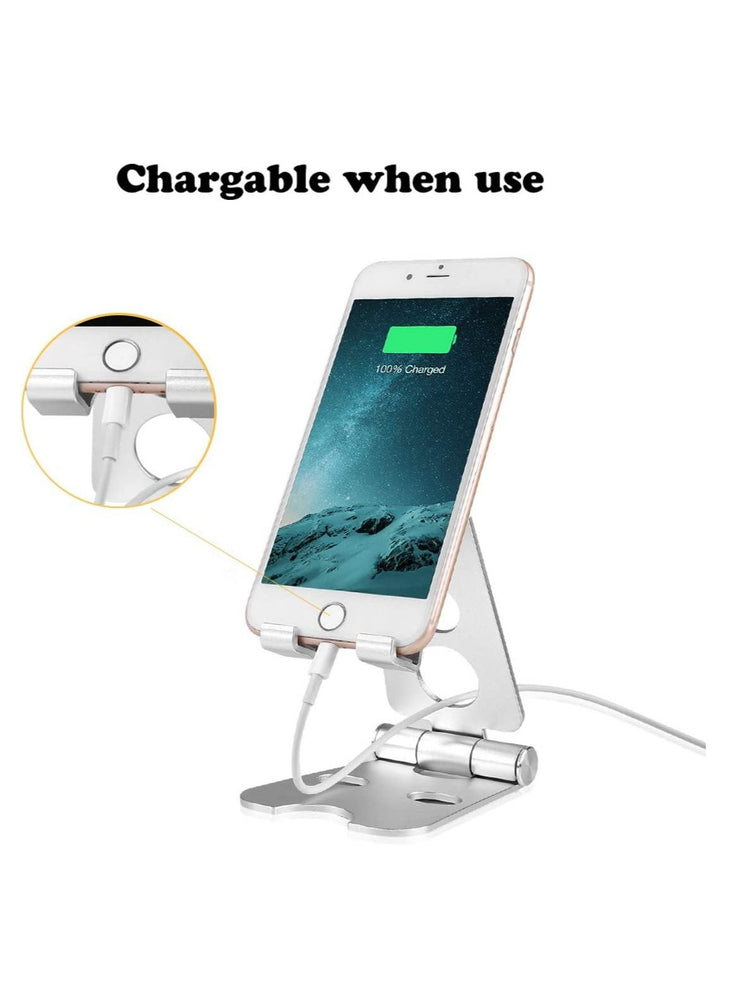 Desktop Cell Phone Stand, Double Adjustable Mobile Phone Tablet Holder, Aluminum Portable Desk Stand for iPhone 11, iPhone X, iPhone 8 7, Samsung, Galaxy S9 S8, iPad (Silver)