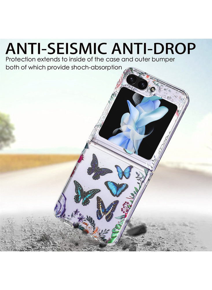 Case for  Samsung Galaxy Z Flip 5 Case with Butterfly, Fashion Women Girls Clear Hard PC Scratch-Resistant Protective Case