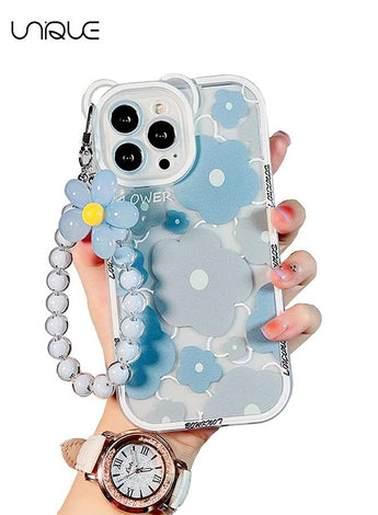 Compatible with iPhone 14 Pro Max Case, Cute Sun Flowers Camera Protector Clear Case with Lovely Flower Strap Bracelet Chain Girls Women Case for iPhone 14 Pro Max