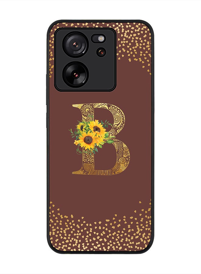 Case for Xiaomi 13T / Xiaomi 13T Pro, Slim fit Flexible Cover Custom Monogram Initial Letter Floral Mandala Pattern Alphabet - B (Brown)