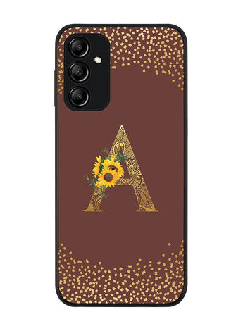 Rugged Black edge case for Samsung Galaxy A14 4G/5G Slim fit Soft Case Flexible Rubber Edges Anti Drop TPU Gel Thin Cover - Custom Monogram Initial Letter Floral Pattern Alphabet - A (Brown)