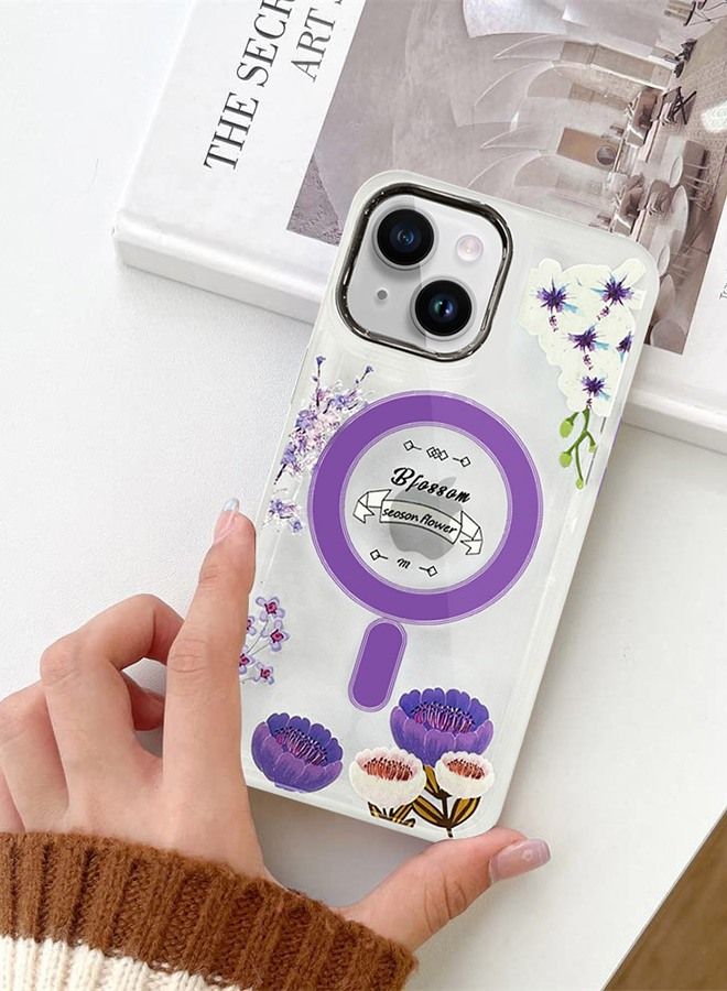 Case for Apple iPhone 14 PLUS Romantique Floral Design Fashion Flower Compatible with MagSafe & Wireless Charging Cover PURPLE