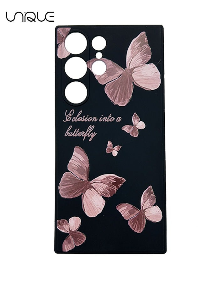 For Samsung Galaxy S23 Ultra Cas, for Galaxy S23 Ultra Case Flowers Butterfly Anti Slip Shockproof Flexibility Soft Silicone Protector Phone for Samsung Galaxy S23 Ultra Case-Black