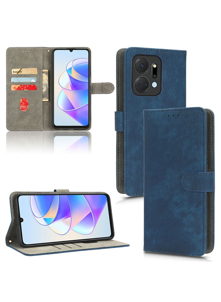 Honor X7A 4G/ X7A 5G Case Cover Soft PU Leather Flip Folio Wallet with Card Slots Back Cover Drop-Proof Shock-Proof Protective Cell Phone Back Accessories Protection Blue