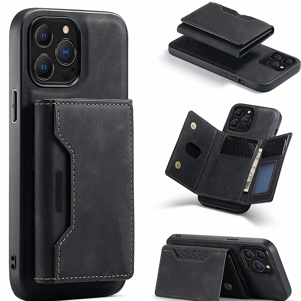 2 in 1 Detachable Back Cover Compatible with iPhone 13 Pro Max Wallet Case with Card Holder Magnetic Leather Pocket Slim Phone Cases 6.7'' (Black)