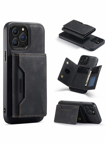 2 in 1 Detachable Back Cover Compatible with iPhone 13 Pro Max Wallet Case with Card Holder Magnetic Leather Pocket Slim Phone Cases 6.7'' (Black)