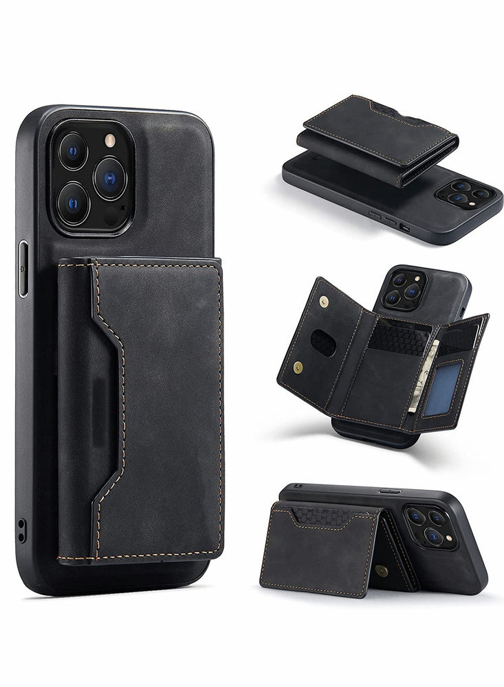 2 in 1 Detachable Back Cover Compatible with iPhone 13 Pro Max Wallet Case with Card Holder Magnetic Leather Pocket Slim Phone Cases 6.7'' (Black)