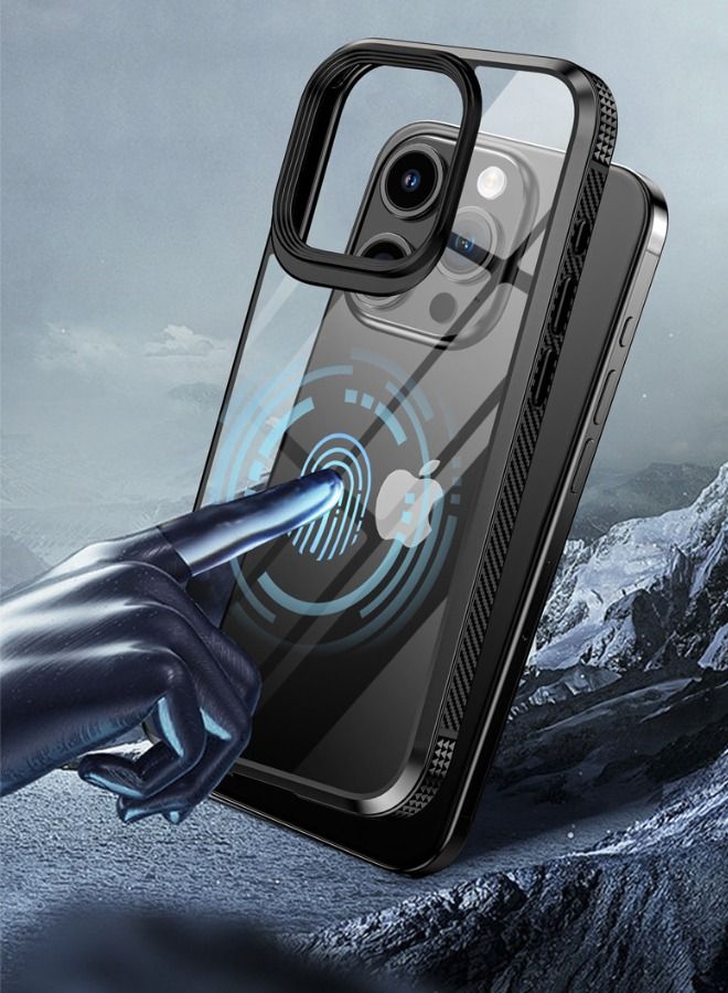 iPhone 15 Pro Case, Transparent PC Hard Back Panel + Black TPU Soft Frame Case Cover, Anti-Drop Explosion-Proof Non-Stick Fingerprint Protective Case for Apple iPhone 15 Pro