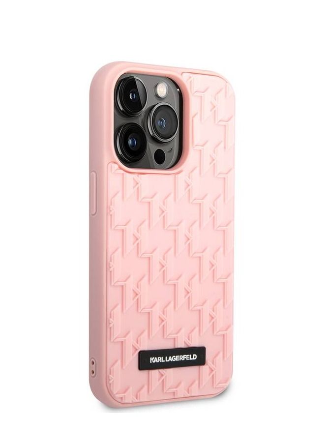 Karl Lagerfeld 3D Rubber Monogram Pattern & Metal Plate Logo , Compatible With iPhone 14 Pro Max - Pink