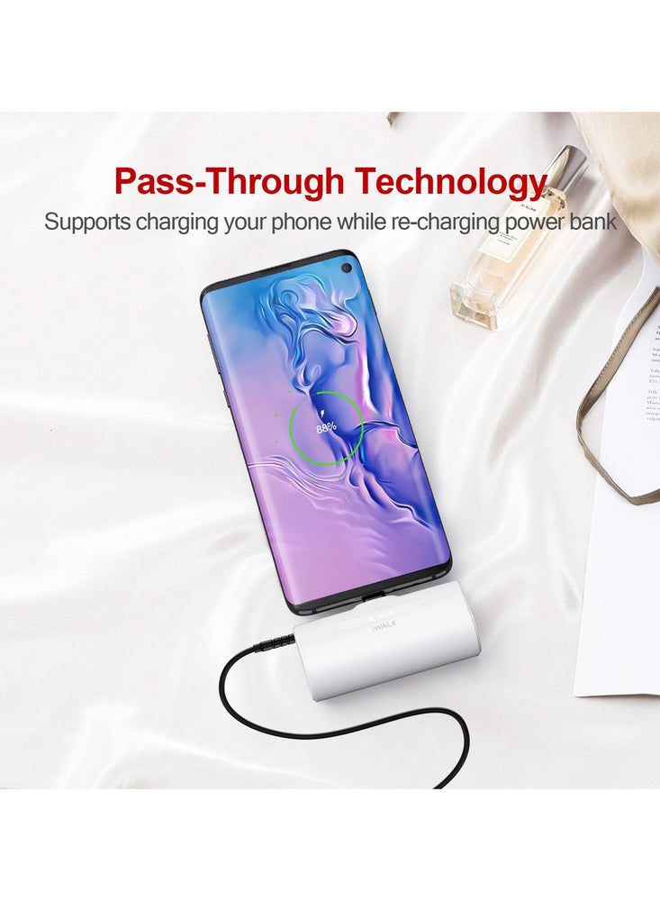 iWALK USB C Portable Mini Charger 4500mAh Ultra-Compact Small Power Bank Compatible with Samsung Galaxy Z Flip3,S21,S20,S10,S9,S8,Note 21/20/10/9/8,Moto Z3/2,LG V35/G8/7,Pixel 6 Pro/4, White