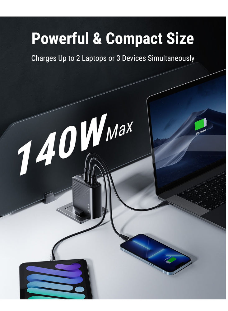 140W USB C Charger, PD3.1 PPS Power Adapter, 3-Port GaN3 Series Compact Super Fast Charging for Chromebook Laptop, MacBook Pro/Air, iPad Pro, iPhone 15/14/13/12 Series, Galaxy, Steam Deck [Black]