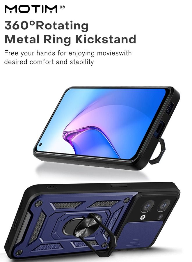 Armor Case for Oppo Reno 8 with Slide Camera Cover Military Grade Heavy Duty Protective Kickstand Phone Case with Magnetic Car Mount Holder