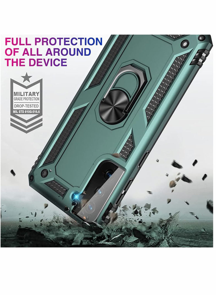 Case for Samsung S21 FE Heavy Duty Hard Armor Military Anti-Fall Shockproof Bumper Rugged with Magnetic Ring Kickstand Cover Galaxy 5G Cases