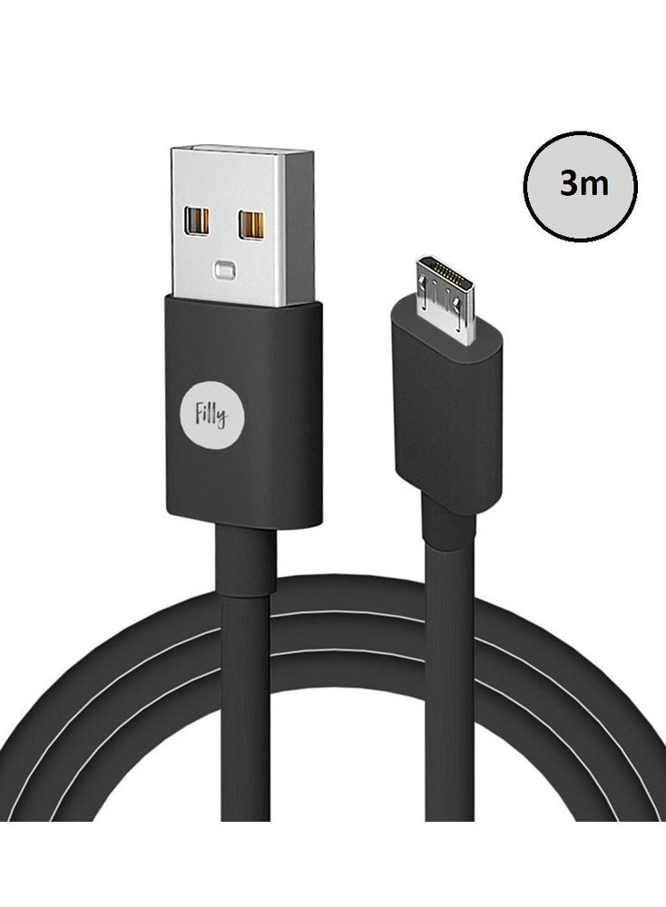 Micro to USB Cable 3m Fast Quick Charger Cable USB to Micro USB Android Charging Cord compatible for Galaxy S7 S6, Note, LG, Nexus, Nokia, PS4- Black 3M