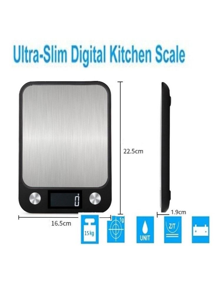 Digital Kitchen Food Scale 15kg Black 16.5X1.9X22.5centimeter