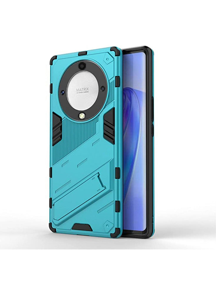 Honor X9a Case Cover with Hard PC + Soft TPU Invisible Kickstand Bracket Drop-Proof Protective Cell Phone Cover Blue