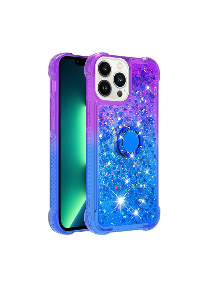 iPhone 13 Pro Max Case Cover, Moving Liquid Holographic Sparkle Glitter Case with Kickstand, Girls Women Bling Diamond Ring Slim Protective Case for Apple iPhone 13 Pro Max