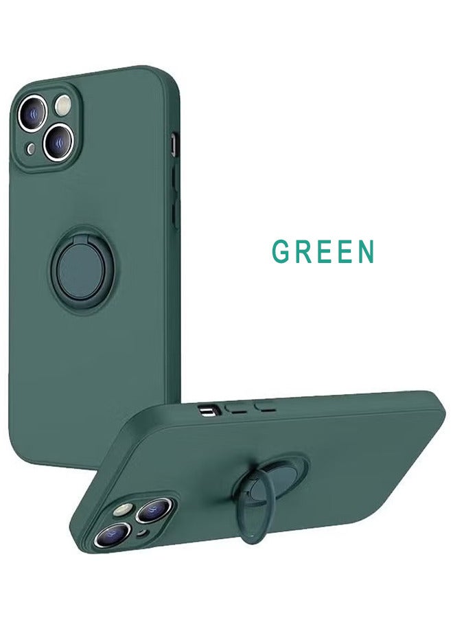 Case For iPhone 15 Case With Ring Stand, 360° Rotatable Ring Holder Magnetic Kickstand, Soft Microfiber Lining Shockproof Rubber Protective Phone Cases Cover For Women Girls, Green