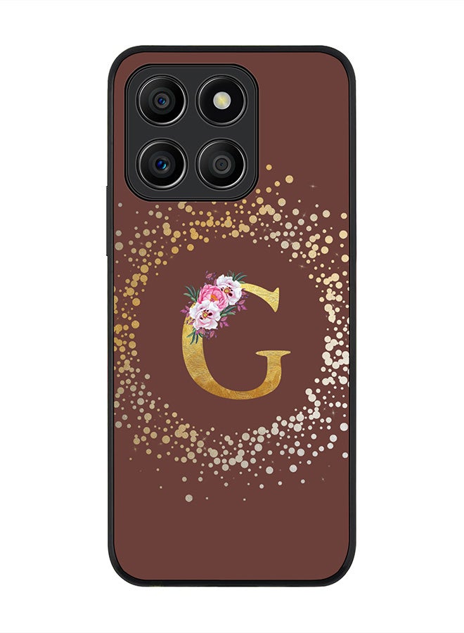 Rugged Black Edge case for Honor X6a,Slim fit Flexible Cover - Custom Monogram Initial Letter Floral Pattern Alphabet - G (Brown )