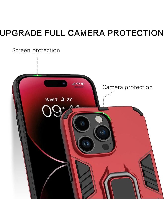 iPhone 15 Pro Max Case, Built-in 360° Rotate Ring Kickstand, Military Grade Shockproof Test, Heavy Duty Shockproof Protective Case Cover for Apple iPhone 15 Pro Max Red