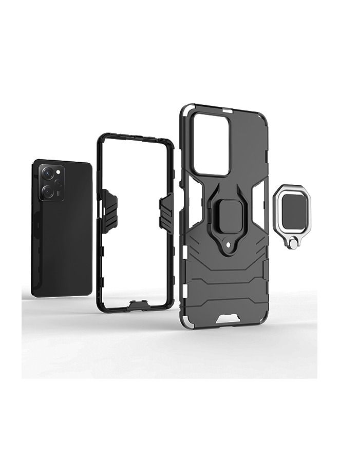 Redmi Note 12 Pro 5G/Xiaomi Poco X5 Pro 5G Case Cover with Dual Layer Military Grade Shockproof Protective Cover with Magnetic Car Ring Kickstand Black