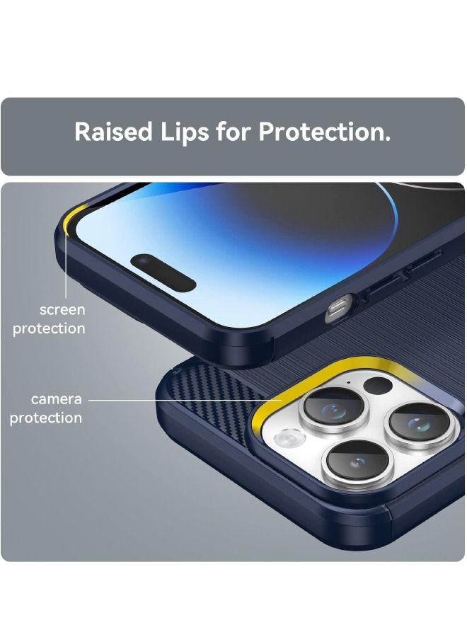 iPhone 15 Pro Max Case with Brushed Carbon Fiber Texture, Fashion Shock-Absorption Anti-Drop Flexible TPU Bumper Soft Rubber Protective Phone Case Cove for Apple iPhone 15 Pro Max, Blue