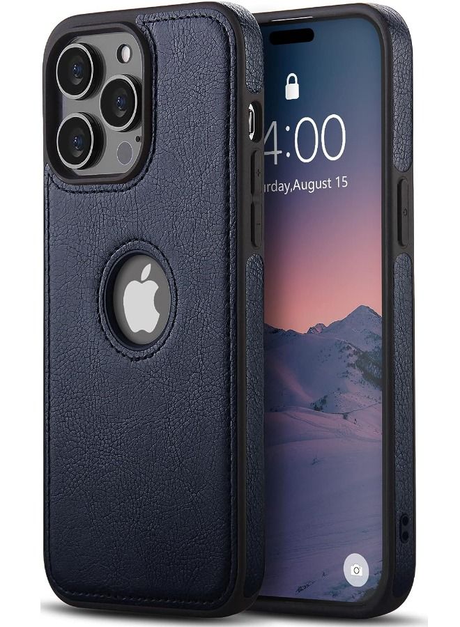 iPhone 15 Pro Case, Vegan Leather Protective Case for Apple iPhone 15 Pro, Luxury, Elegant and Beautiful Design Cover, Non-Slip Vintage Looking Perfect Stitching Leather Case (Royal Blue)