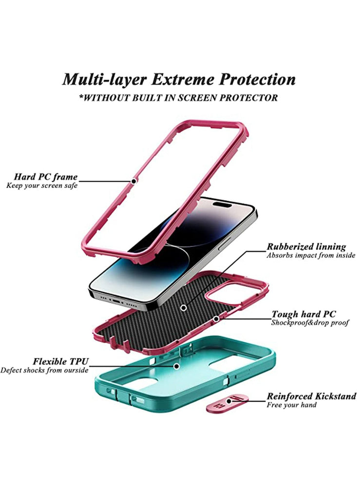 iPhone 14 Pro Max Case[3 in 1 Extreme Protective] Heavy Duty Shockproof Anti-dust Port Cover Non-Slip Multi Layers Bumper Dropproof Kickstand Phone Case for iPhone 14 Pro Max(Mint)