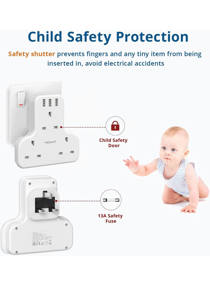 3 Way Multi Plug Power Extension with 3 USB