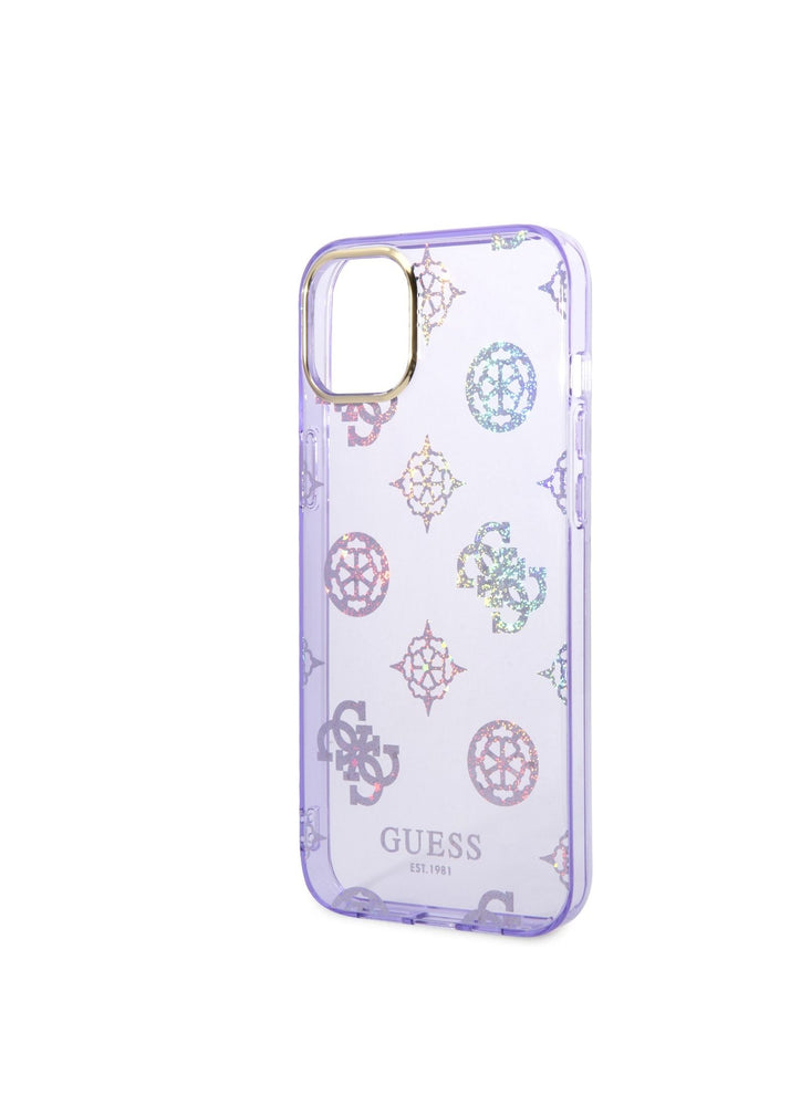 Guess iPhone 14 Plus PC/TPU IML Case With Electroplated Camera Outline & Peony Glitter, Drop & Bumper Protection, Easy Snap-On and Slim Profile - Lilac