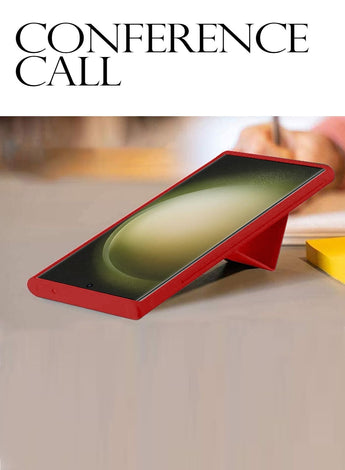 Hand Grip and Multi Stand Magnetic Car Mount Kickstand Case Finger Strap Case Cover For Samsung Galaxy S23 Ultra Red