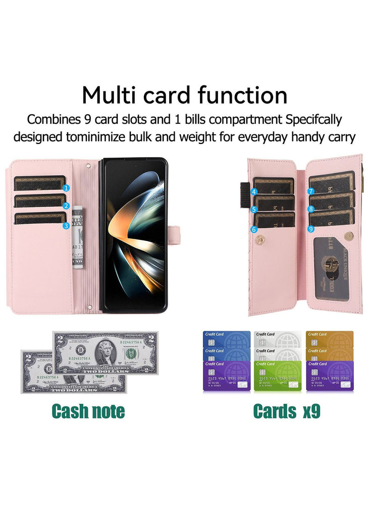 Samsung Galazy Z Fold 5 Case, Z Fold 5 Case Wallet for Women Men, Durable PU Leather Magnetic Wallet Flip Lanyard Strap Wristlet Zipper Card Holder Phone Case for Samsung Galaxy Z Fold 5