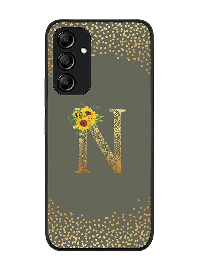 Rugged Black edge case for Samsung Galaxy A34 5G Slim fit Soft Case Flexible Rubber Edges Anti Drop TPU Gel Thin Cover - Custom Monogram Letter Floral Pattern Alphabet - N (Olive Green)