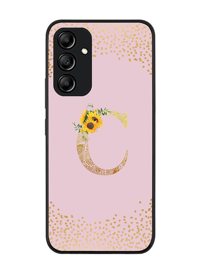 Rugged Black edge case for Samsung Galaxy A34 5G Slim fit Soft Case Flexible Rubber Edges Anti Drop TPU Gel Thin Cover - Custom Monogram Letter Floral Pattern Alphabet - C (Pink)