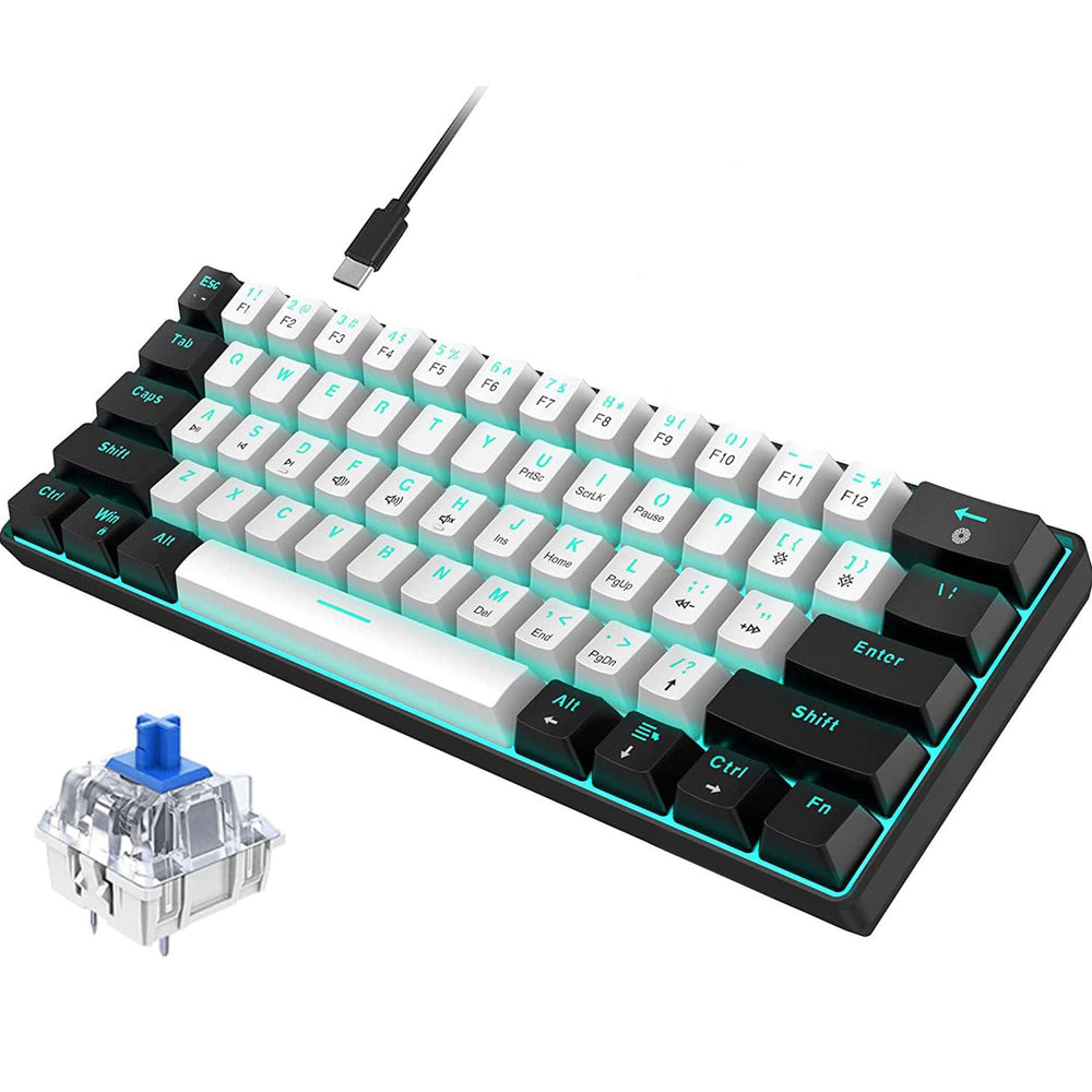 61 keys Wired 60% Mechanical Gaming Keyboard Blue Switch Full Anti-ghosting Portable Mini Keyboard for Windows Laptop PC Mac