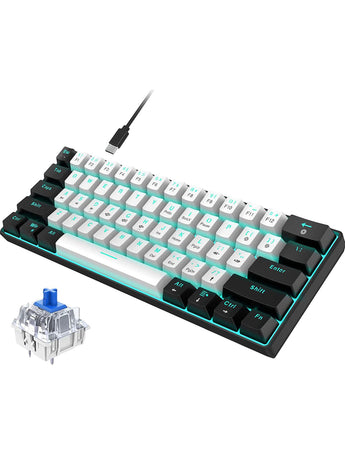 61 keys Wired 60% Mechanical Gaming Keyboard Blue Switch Full Anti-ghosting Portable Mini Keyboard for Windows Laptop PC Mac