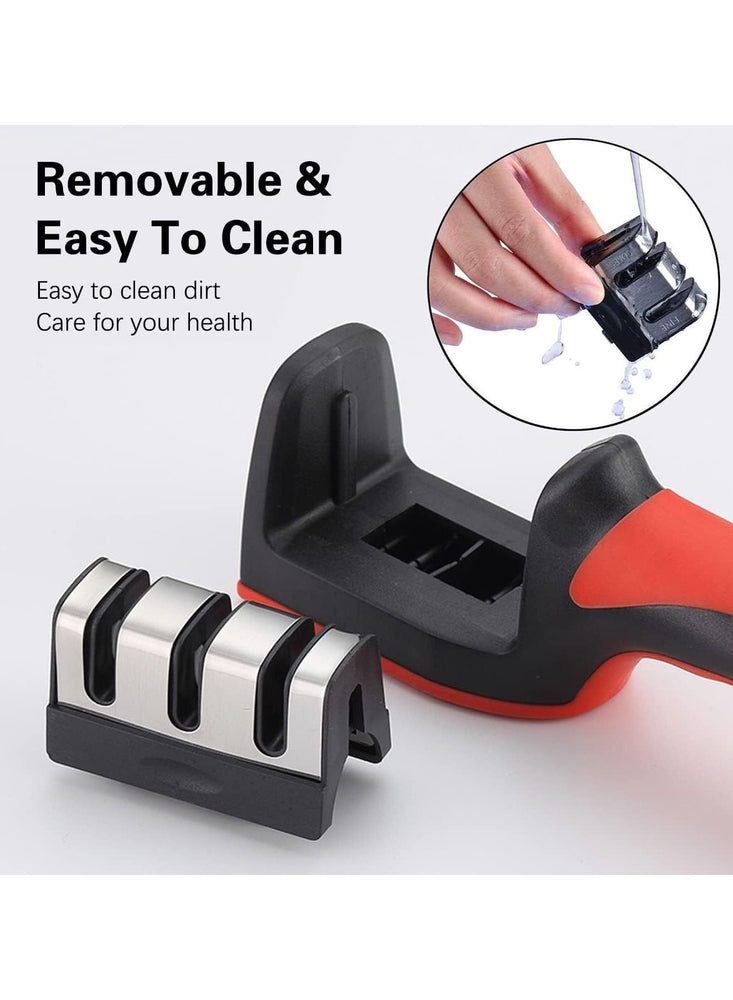 3 in 1 Knife Sharpener with 3 Stages, Handheld Knife Sharpener Helps Repair, Restore, Polish Blades, Including Straight, Serrated Blades and Scissors