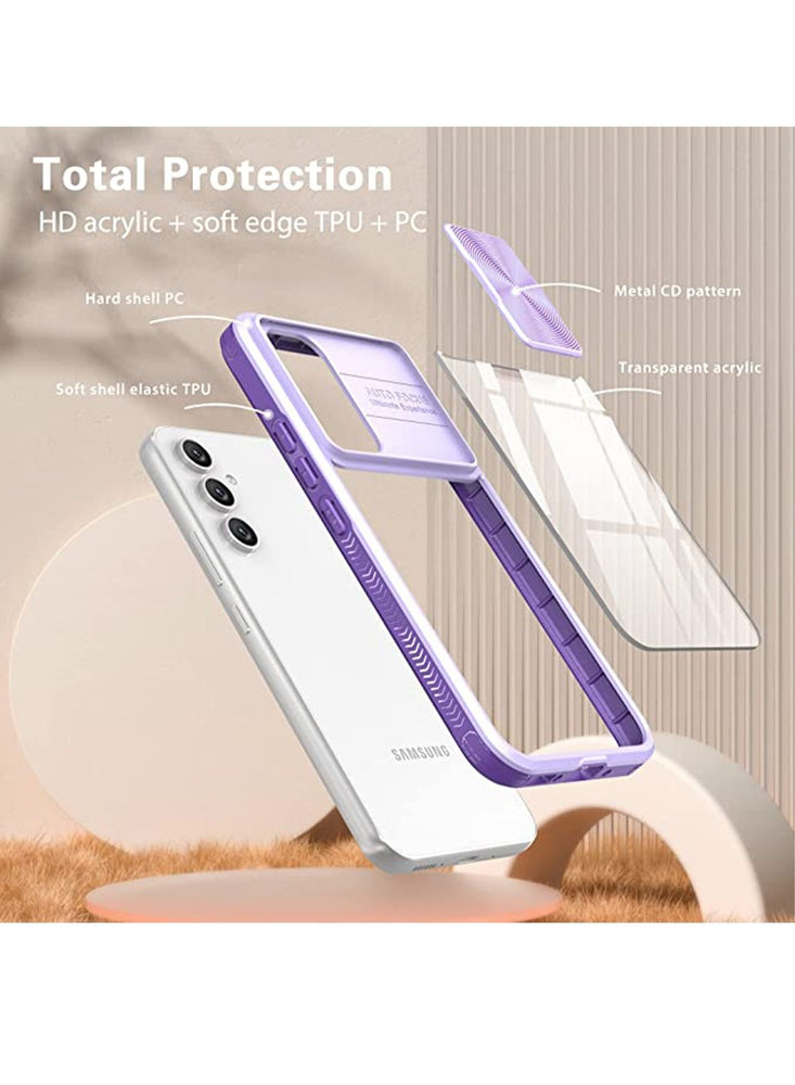 Samsung Galaxy A54 5G Case with Camera Cover,TPU Protective Hard Back&Soft Bumper, Shockproof Upgraded,Full Body Clear Phone Cover for Galaxy A54 5G (Galaxy A54, Purple)