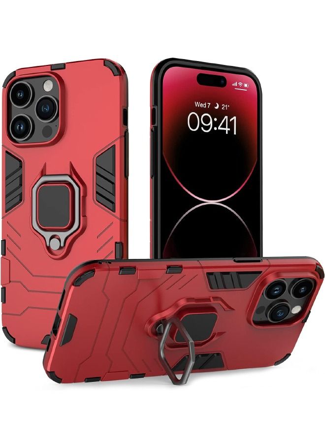 iPhone 15 Pro Max Case, Built-in 360° Rotate Ring Kickstand, Military Grade Shockproof Test, Heavy Duty Shockproof Protective Case Cover for Apple iPhone 15 Pro Max Red