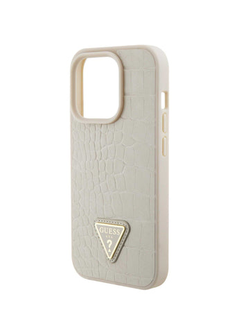 Guess Croco Case with Triangle Logo for iPhone 15 Pro - Gold