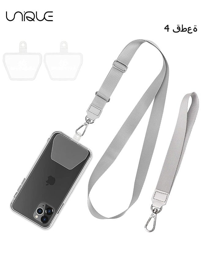 Phone Lanyard, Adjustable Crossbody Around Neck Lanyard and Wrist Strap Tether Phone Charms with 2 Sticky Pads Compatible for iPhone,Samsung Galaxy and All Smartphones-Grey