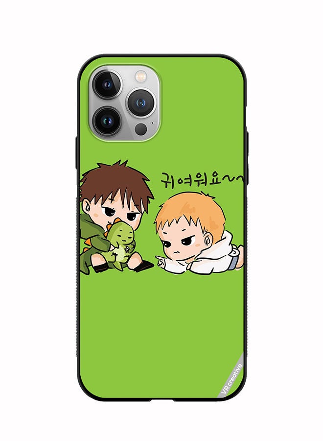 Protective Case Cover For Apple iPhone 11 Pro Max Two Cute Kids Playing With Dino Design Multicolour