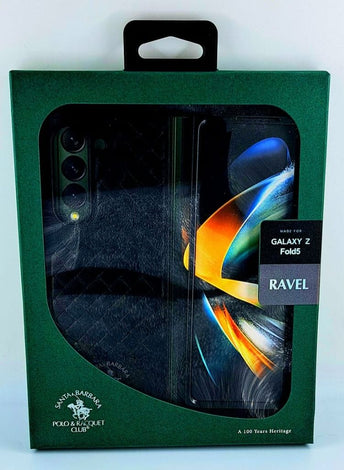 Ravel Series Genuine Leather Phone Back Cover Case for Samsung Glalaxy Z Fold 5 - Black