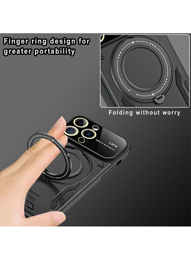 iPhone 15 Pro MagSafe Case Cover Camera Len Protector Protection with Magnetic Wireless Charging Back Invisible Ring Stand Phone Holder Kickstand Cell Comfortable Hold Shockproof Accessory