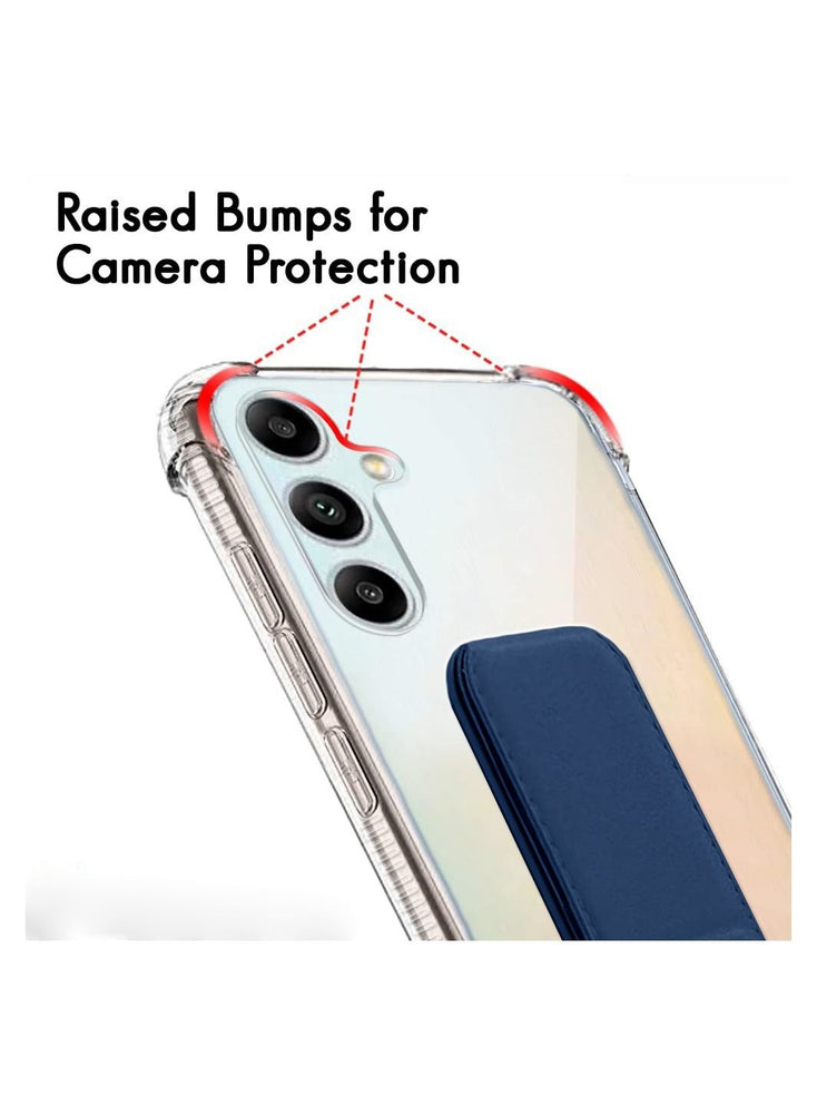 Shockproof Airbag Hand Grip Case Cover With Built-In Iron Piece Magnetic Holder For Samsung Galaxy A34 5G 2023 Clear/Navy Blue