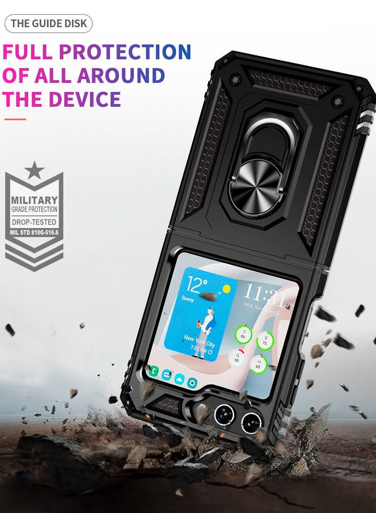 Armor Protective Case for Samsung Galaxy Z Flip 5 Military Grade Shockproof Samsung Galaxy Z Flip 5 Back Cover with Hinge Protection with Finger Ring Car Phone holder Stable Kickstand